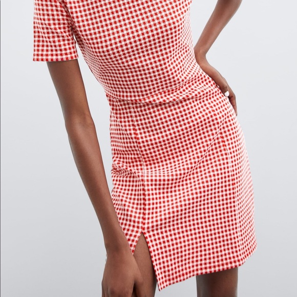 NWT Zara Plaid Red White Size Medium - Picture 4 of 8